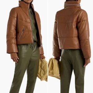 WALTER BAKER Edwina Lamb Leather Puffer Jacket S WALNUT